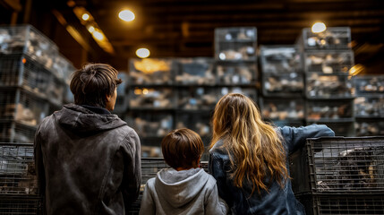 Fototapeta premium Family Spies in Warehouse of Cages