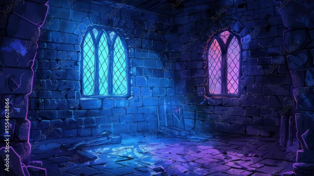 Poster a cozy room with a stone floor and a window