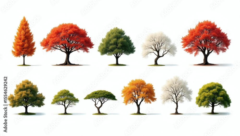 Poster an array of trees displaying various colors during different seasons