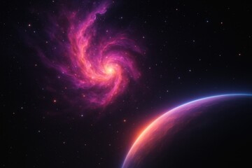 Obraz premium Swirling Nebula and Planet in Cosmic Space – Dreamlike and Awe-Inspiring Scene