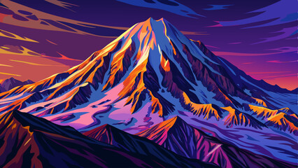 A Hazy Mount Rainier sunset at dusk from Naches peak landscape with beautiful sky