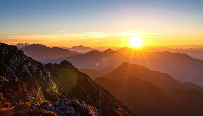 Obraz premium Breathtaking Mountain Landscape During Vibrant Sunset Light