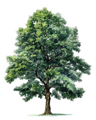 Fototapeta premium oak tree isolated on white watercolor illustration realistic