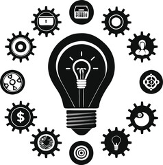 Innovative Idea Generation Lightbulb Surrounded by Gears