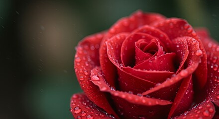 Close-up of a Dew-Kissed Red Rose A Stunning Floral Macro Photograph