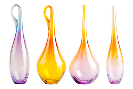 Elegant glass vases with gradient colors isolated on a transparent background decorative