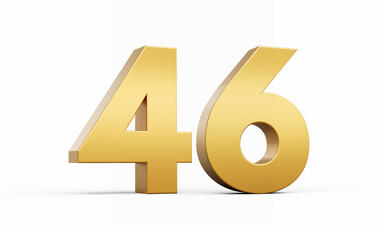 3D Golden number 46 Forty six isolated on white background, 3d illustration