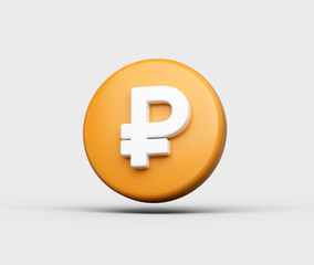3D Render of a Orange coin featuring a white ruble symbol on its surface, 3d illustration