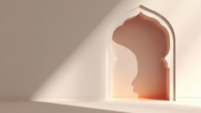 Minimalist Islamic arch frame with clean vector design and light shadow gradients