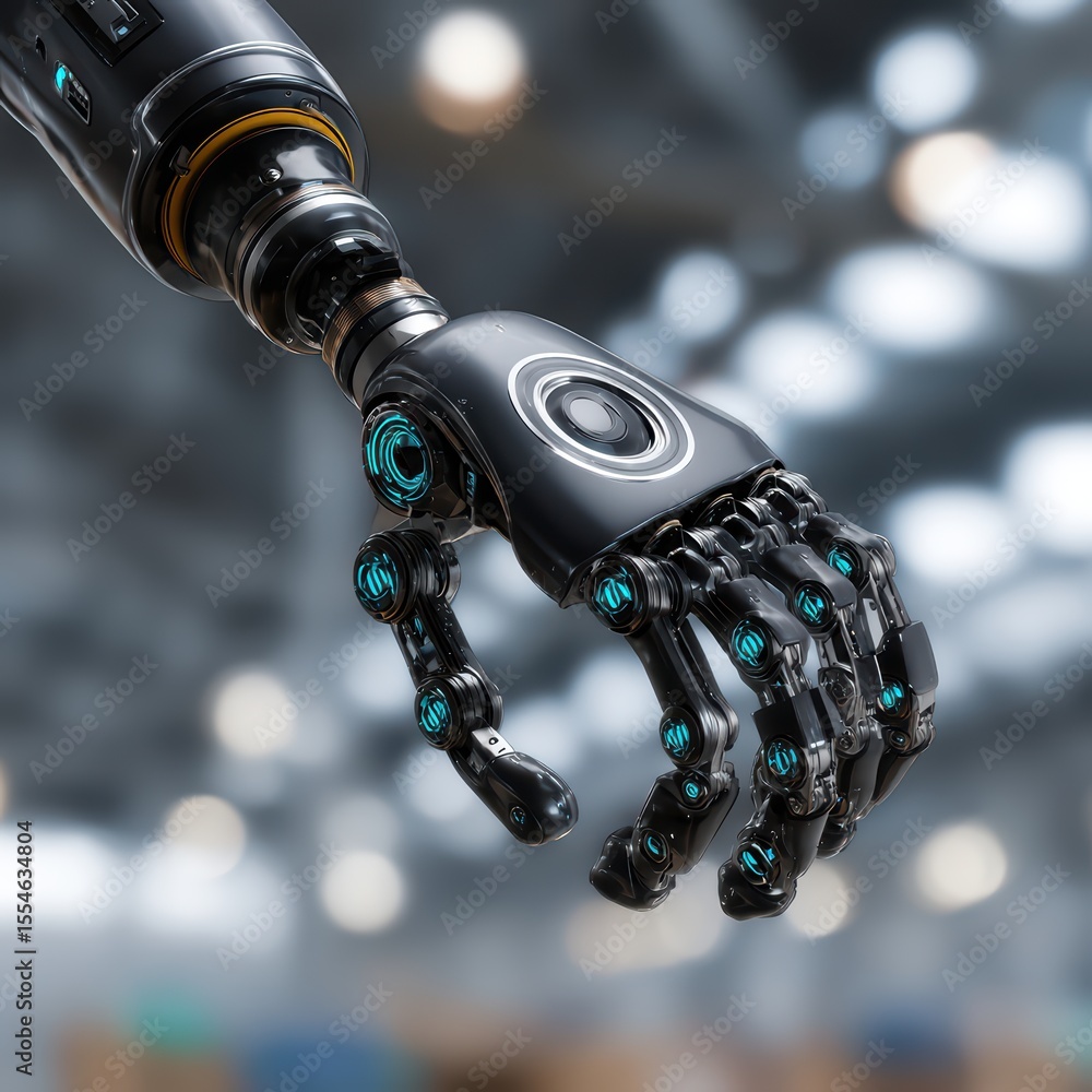 Poster advanced robotic hand concept with high-tech design and detailed mechanical features