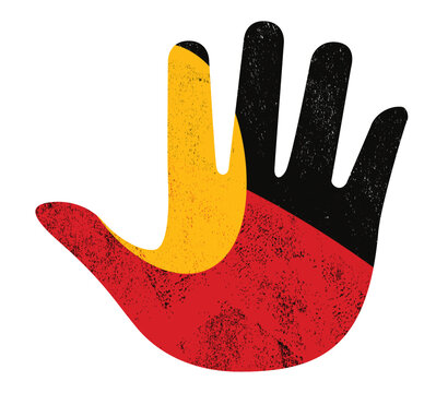 Aboriginal flag of Australia is a horizontal bicolour flag with a black top half and a red bottom half, and a yellow circle in the center hand shape