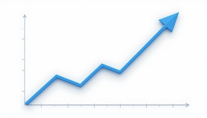 simple 2d line graph with an upward trend arrow, single blue line, isolated on white, financial data concept, style, 8k.
