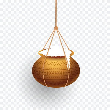 Dahi handi in transparent background for festival of shree krishna janmashtami. Matki vector illustration design.