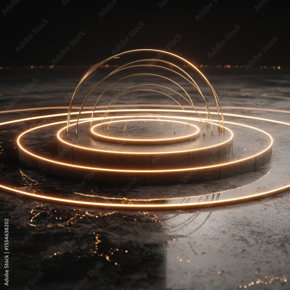 Poster futuristic abstract visualization with radiant circles and glowing lines in a dark atmosphere