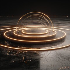 Fototapeta premium Futuristic Abstract Visualization with Radiant Circles and Glowing Lines in a Dark Atmosphere
