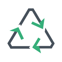 Recycling symbol in modern style with green arrows on white background  