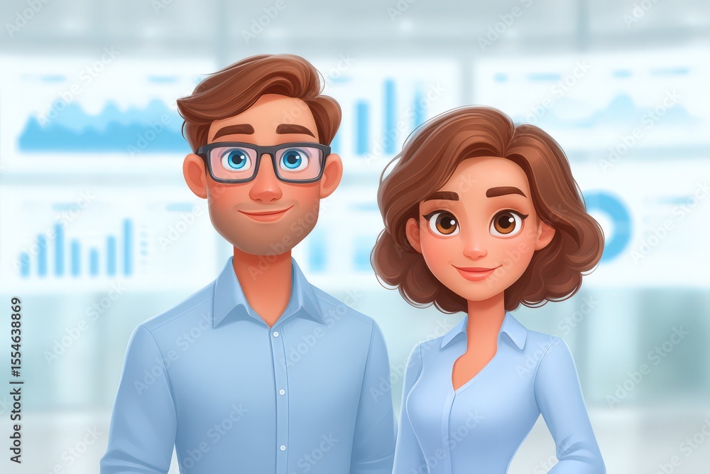 Aufkleber engaging young professionals collaborating in a modern office space surrounded by data visualization