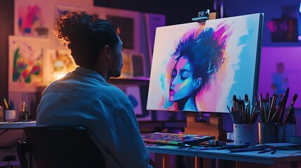 creative AI generating art in digital studio Glowing