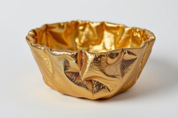 Fototapeta premium Gold Metallic Textured Bowl on White Background