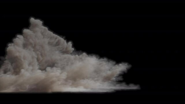 Massive Rolling Smoke Cloud Explosion
Thick, dark smoke expands rapidly across the ground with subtle fiery hints on transparent background.
