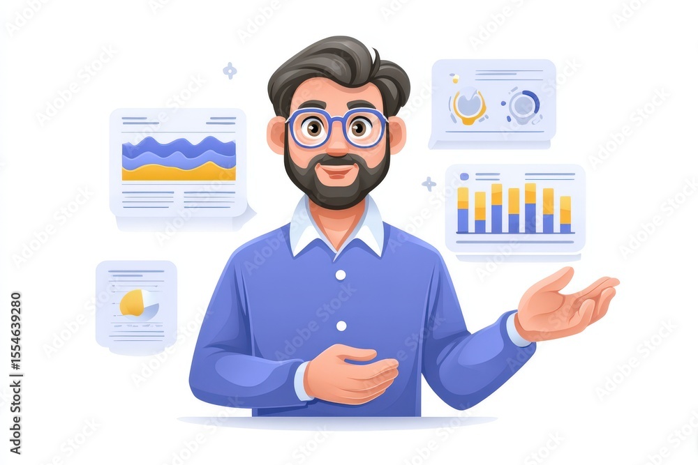 Aufkleber analytical gentleman presenting engaging visual data insights showcasing positive growth trends and 