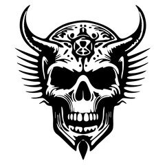 Hand Drawn Tribal Patterned Skull Vector - Dynamic Design for Merchandise, Album Art, and Tattoos