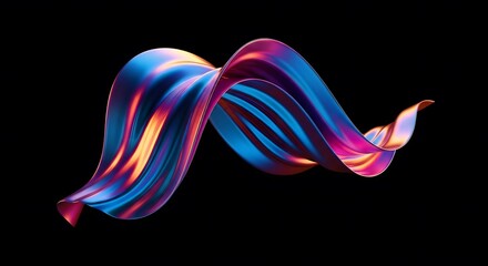 Fototapeta premium Abstract Swirling Metallic Ribbon A Dynamic Composition of Blue, Purple, and Orange Hues, Illustrating Fluid Movement and Sculptural Design