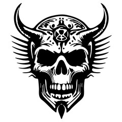 Hand Drawn Tribal Patterned Skull Vector - Dynamic Design for Merchandise, Album Art, and Tattoos