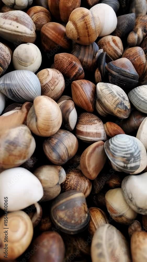 Aufkleber collection of rounded clamshells in different patterns, sizes, colors, and textures piled together o
