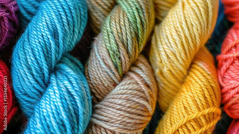 Poster a close-up shot of a bunch of yarn, great for textile-related projects or as a decorative element
