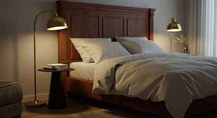 Bedroom interior with bed and lamps