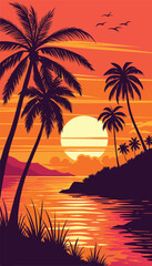 Silhouette Palm Trees at Vibrant Ocean Sunset