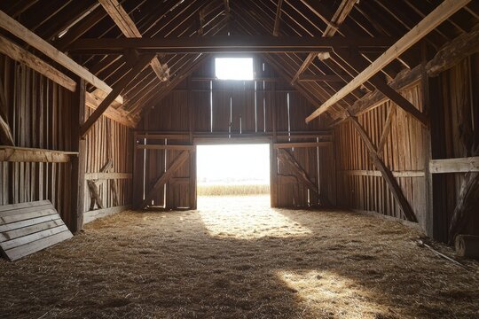 Old Barn Interior. Traditional Weathered Structure with Absence of Farmhouse View