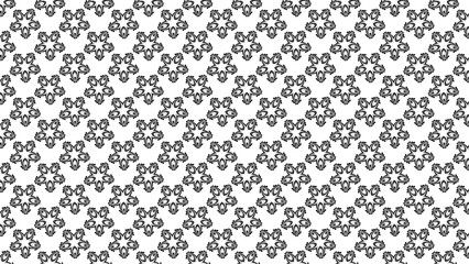 Black and white floral pattern with repeating flower shapes on a white background in a seamless design