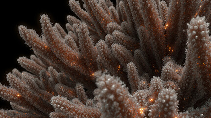  Close-Up Macro View of a Fractal Coral-Like Pattern Growing Digitally, Featuring Organic Shapes Merging with Code, Glowing Lines, and an Ultra-Detailed Digital-Natural Fusion