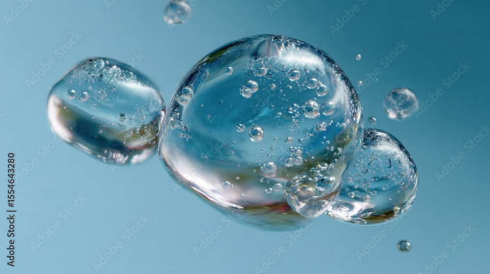 Poster a clear bubble of water with many small bubbles inside it. the bubbles are floating in the air and t