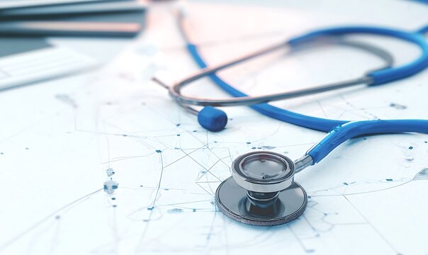 Stethoscope on map showing medical network
