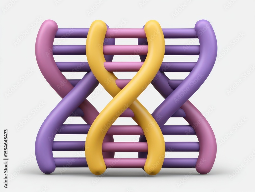 Poster colorful double helix structure representing genetic science with vibrant polymer strands intertwini