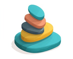 Isometric tiered stones with subtle gradients and long cast shadows on a light field