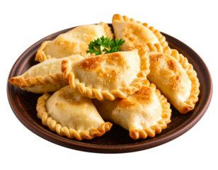  Golden Brown Polish Pierogi on Plate – Traditional Comfort Food PNG