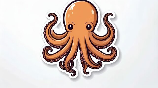 Cartoon illustration of an orange octopus with curly tentacles and big eyes against a clean white background, perfect for children's projects.