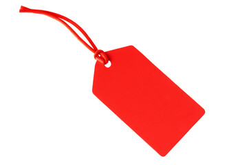 Red tag with string isolated on a transparent background price tag blank tag