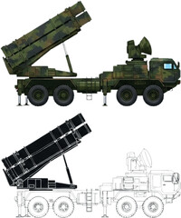 Patriot Air Defense System in2 Styles: Realistic, Silhouette | Military Vector Set