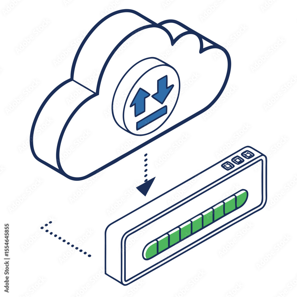 Aufkleber vector cloud upload with progress icon on a white background, indicating file transfer status.