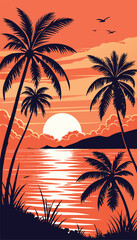 Stunning Tropical Sunset Beach with Palm Trees