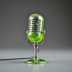 Lime Green Vintage Microphone on Grey Background