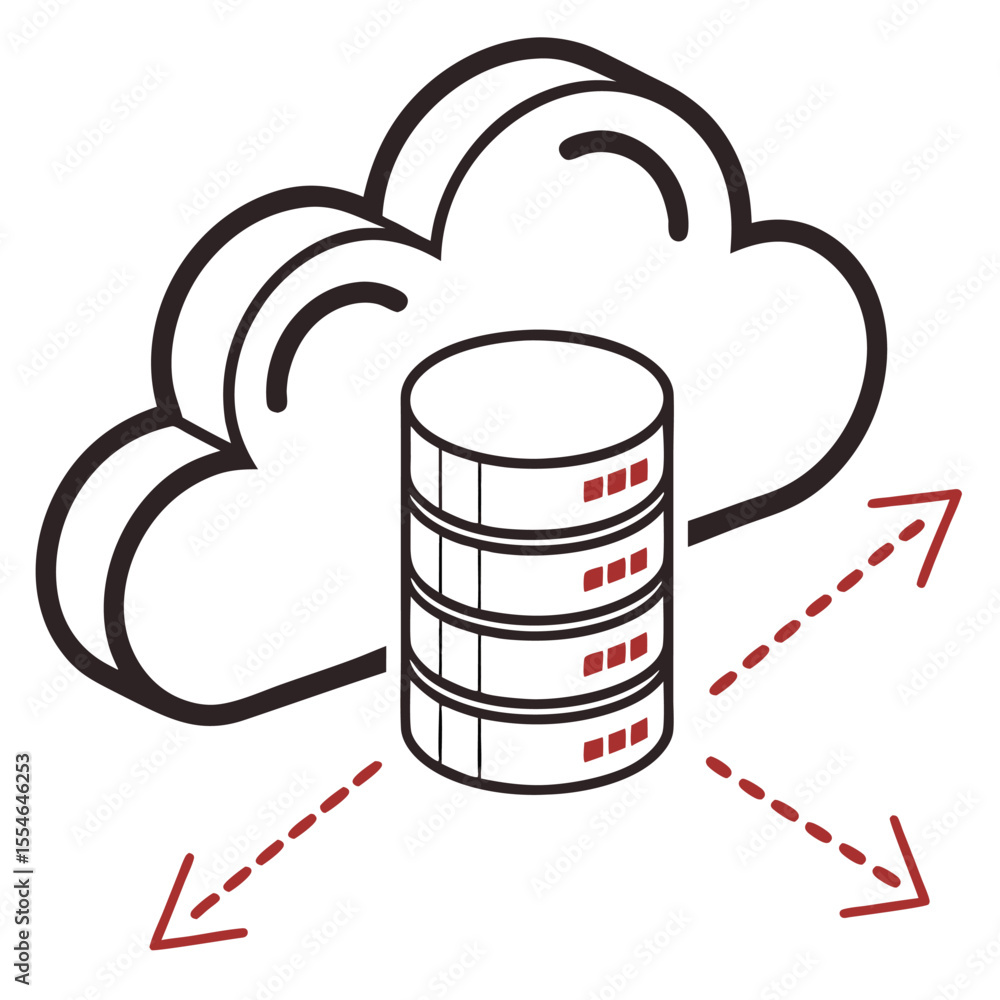 Aufkleber vector database cloud icon on a white background, symbolizing cloud-based data storage and access.