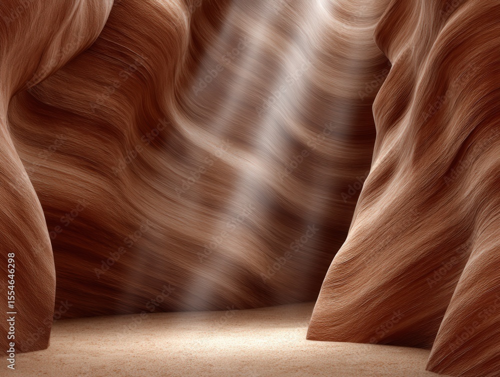 Poster captivating contours of earthy canyon walls illuminated by soft beams penetrating the rock formation