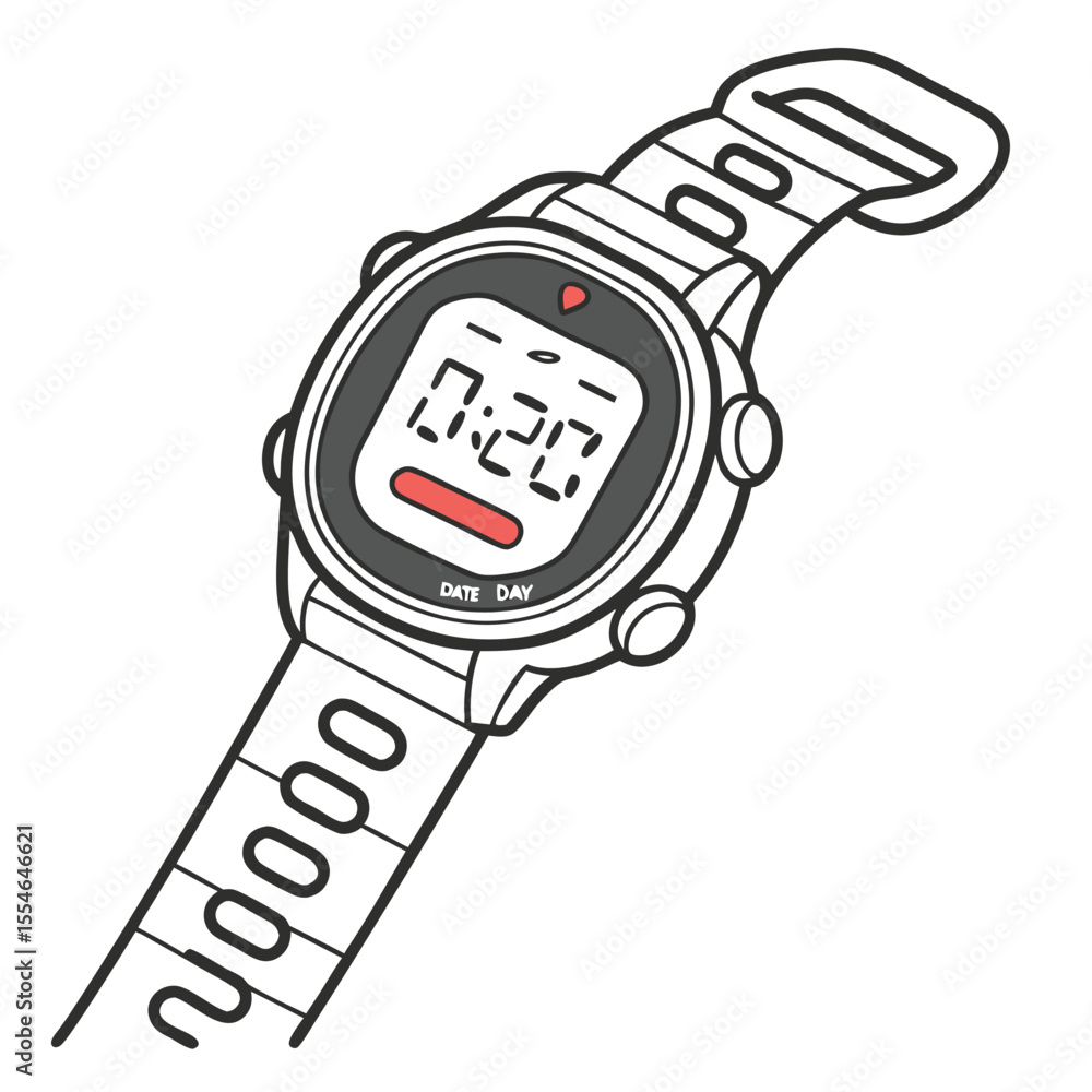 Poster vector digital watch with data on a white background, representing smart wearables and information.