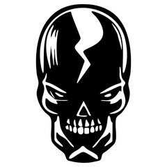 Lightning Bolt Skull Stencil - Bold Black and White Evil Face Vector with Angry Expression for Stickers, Tattoos, and Dark Graphic Projects